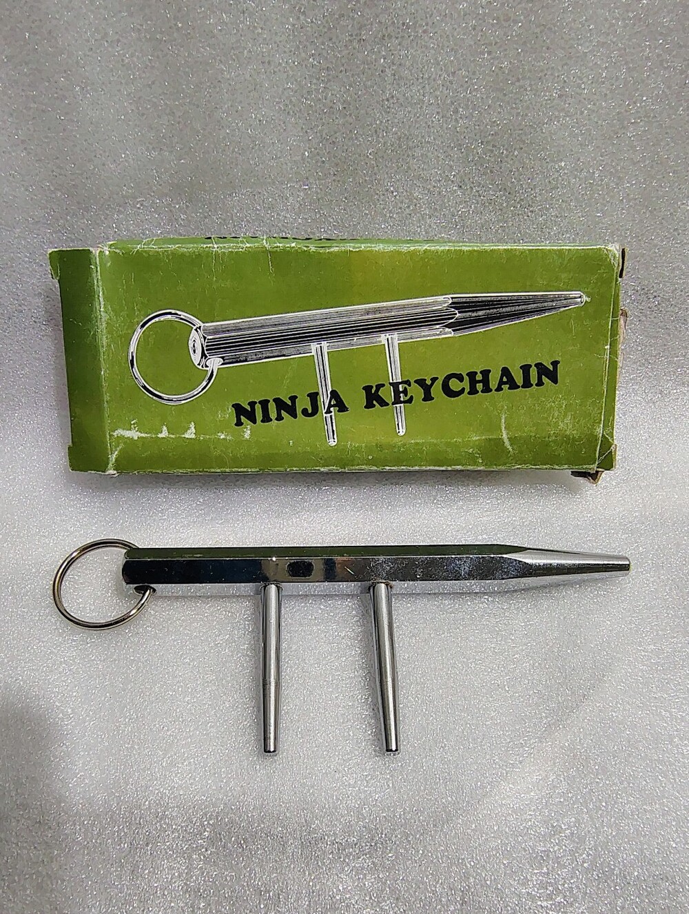 Vintage Ninja Personal Safety Keychain SILVER Kubotan NOS Unused Original Box